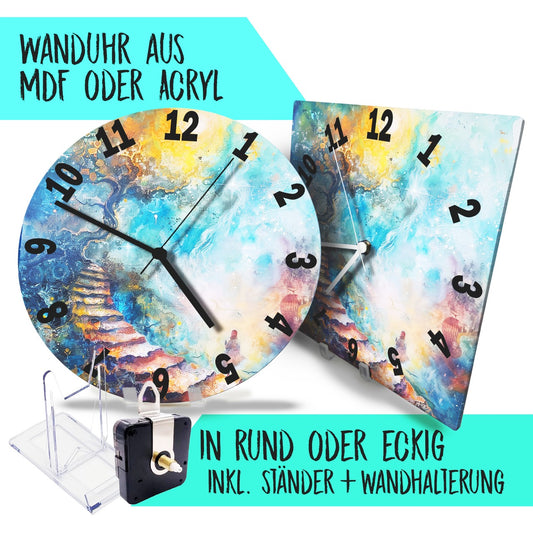 Hochwertige 30cm-Uhren Made in Alzenau Lautlose Uhr MDF Acryl Motiv Kunst-Treppe