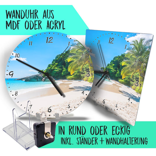Hochwertige 30cm-Uhren Made in Alzenau Lautlose Uhr MDF Acryl Motiv Paradies-Strand