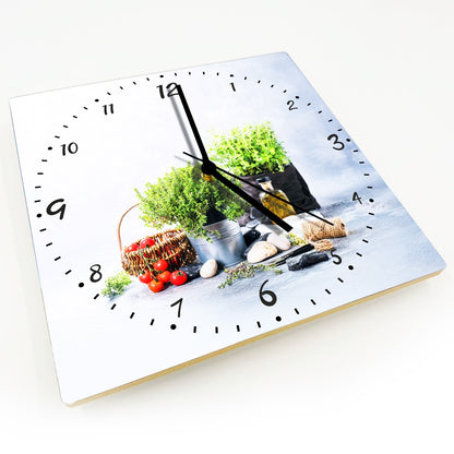 Hochwertige 30cm-Uhren Made in Alzenau Lautlose Uhr MDF Acryl Motiv Kräuter