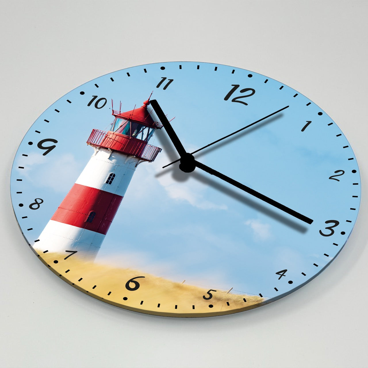 Hochwertige 30cm-Uhren Made in Alzenau Lautlose Uhr MDF Acryl Motiv Leuchtturm