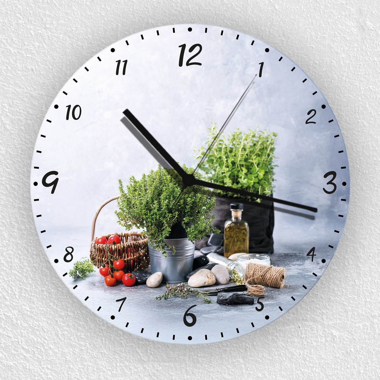 Hochwertige 30cm-Uhren Made in Alzenau Lautlose Uhr MDF Acryl Motiv Kräuter