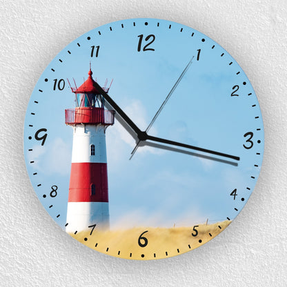 Hochwertige 30cm-Uhren Made in Alzenau Lautlose Uhr MDF Acryl Motiv Leuchtturm