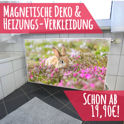 Magnet Heizkörperverkleidung Heizkörperabdeckung Heizung Schutz Motiv Hase im Rosa Grünen Feld – Produktbild 3 von 4