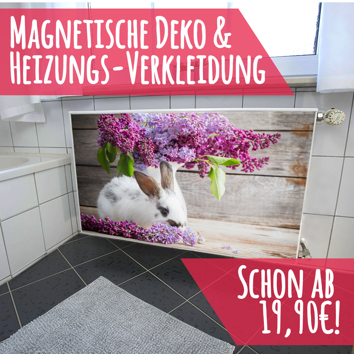 Magnet Heizkörperverkleidung Heizkörperabdeckung Heizung Schutz Motiv Hase Rosa Vase Blumen – Produktbild 3 von 4