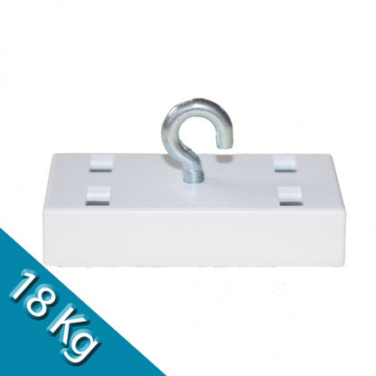 Leistenmagnet 53 x 27 mm Ferrit mit Haken, weiß - hält 18 kg