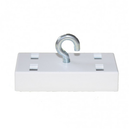 Leistenmagnet 53 x 27 mm Ferrit mit Haken, weiß - hält 18 kg