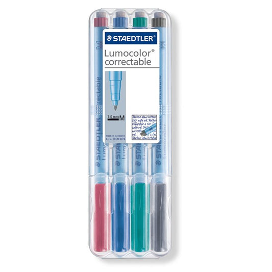 STAEDTLER® Lumocolor® correctable | non-permanent | Stärke M - 1,0 mm | 4er-Set | mit Wischer am Stiftende