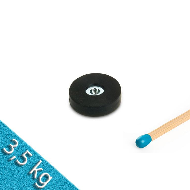 Magnetsystem Ø 22 mm gummiert, Innengewinde M4 - hält 3,5 kg