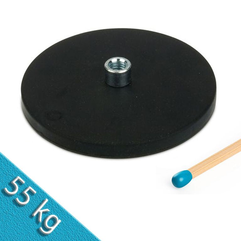 Magnetsystem Ø 88 mm gummiert mit Buchse M8 - hält 55 kg