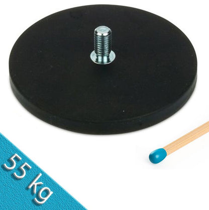 Magnetsystem Ø 88 mm gummiert mit Gewinde M8x15 - hält 55 kg