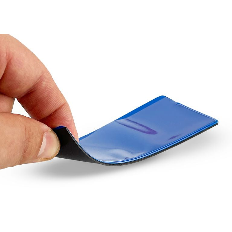 Magnettasche 50x110mm Blau für Lager Etiketten QR Code mit vollfächigem Magnetrücken