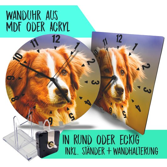 Hochwertige 30cm-Uhren Made in Alzenau Lautlose Uhr MDF Acryl: Motive Hunde