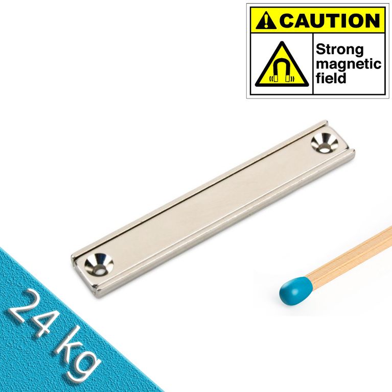 Neodym Flachleiste 80 x 13 x 5 mm mit Bohrung und Senkung - 24 kg