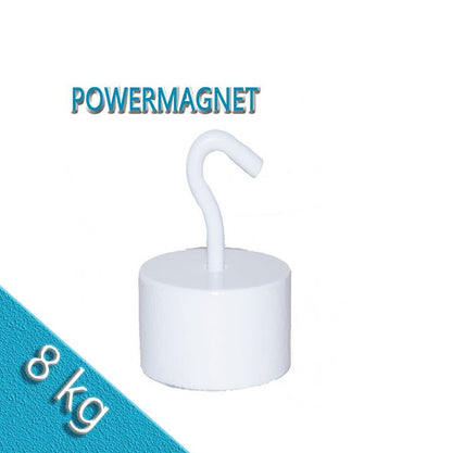 Neodym-Hakenkraftmagnet Ø 20 mm weiß - hält 8 kg