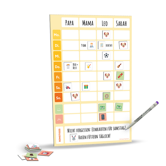 Familien Haushaltsplaner Wochenplaner Neues Design 2019 DIN-A2 Gelb mit Gratis Stift!