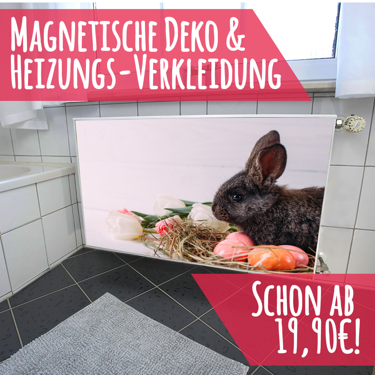 Magnet Heizkörperverkleidung Heizkörperabdeckung Heizung Schutz Motiv Osterhase mit Ostereiern – Produktbild 3 von 4