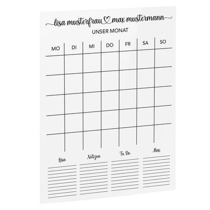 SmagMedia24 Family Time - Paar-Monatsplaner - Individuell gestaltbarer Wand-Kalender auf Acrylglas