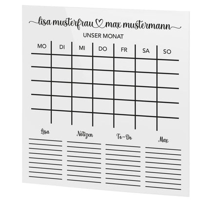 SmagMedia24 Family Time - Paar-Monatsplaner - Individuell gestaltbarer Wand-Kalender auf Acrylglas