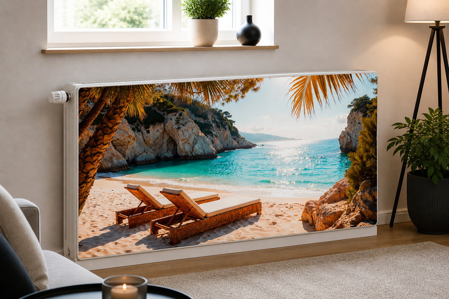 Magnetische Heizkörperverkleidung – Motiv Paradies Beach im Wohnraum