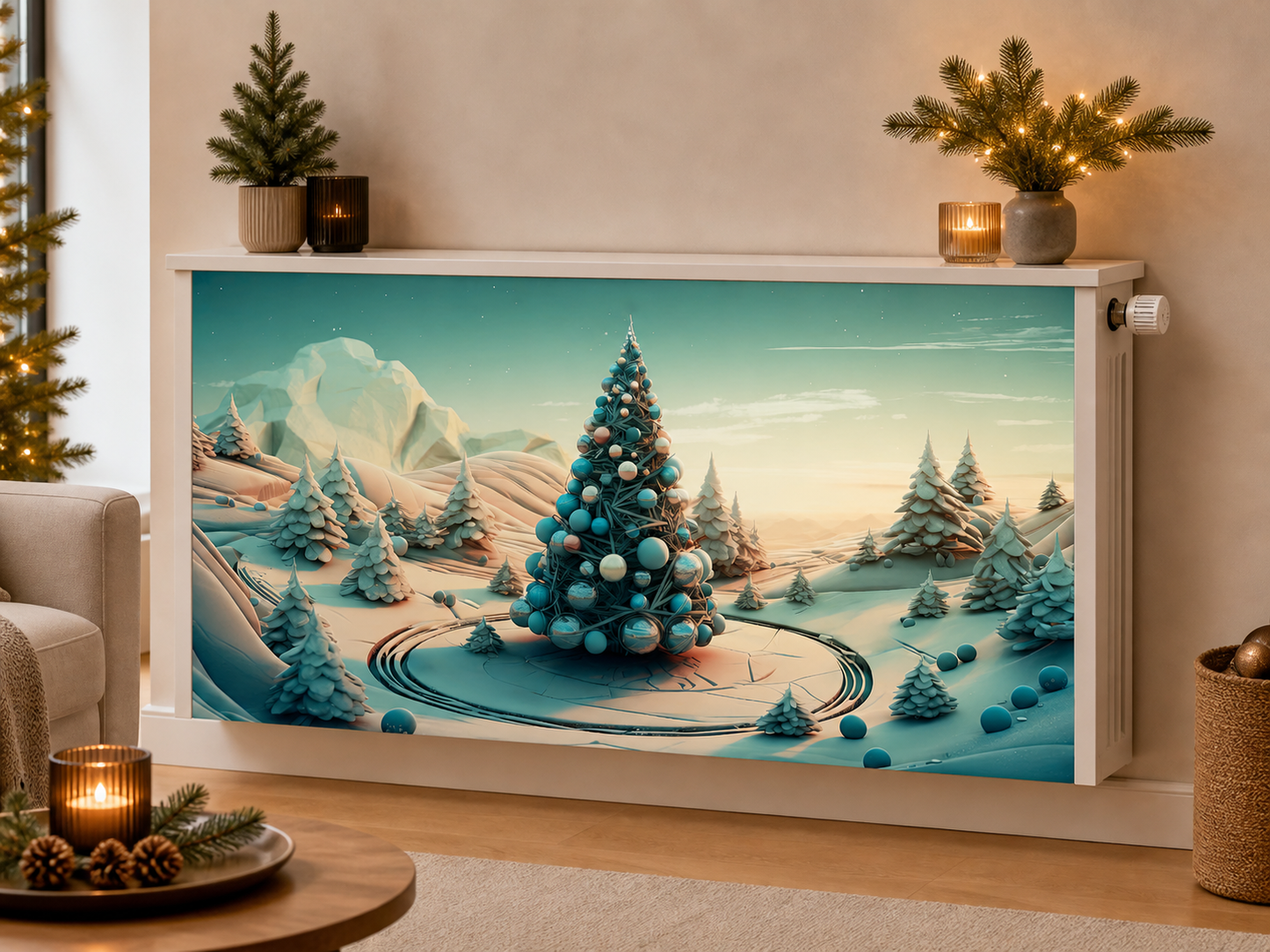Magnetische Heizkörperverkleidung – Motiv Pastell Winterzauber im Wohnraum