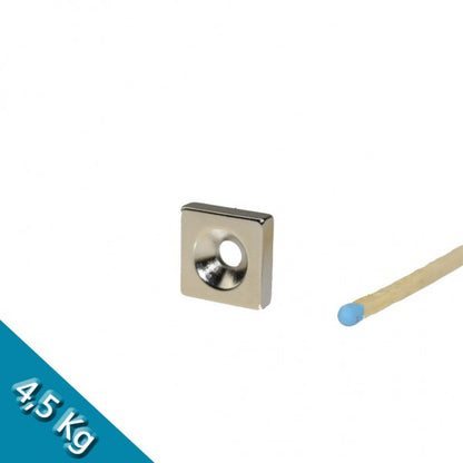 Quadermagnet 15,0 x 15,0 x 4,0 mm N35 Nickel mit Senkloch