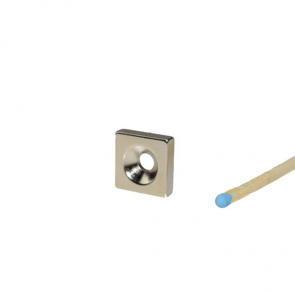Quadermagnet 15,0 x 15,0 x 4,0 mm N35 Nickel mit Senkloch