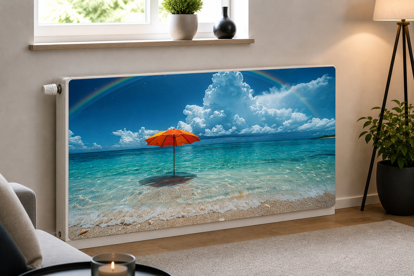 Magnetische Heizkörperverkleidung – Motiv Rainbow Paradise im Wohnraum