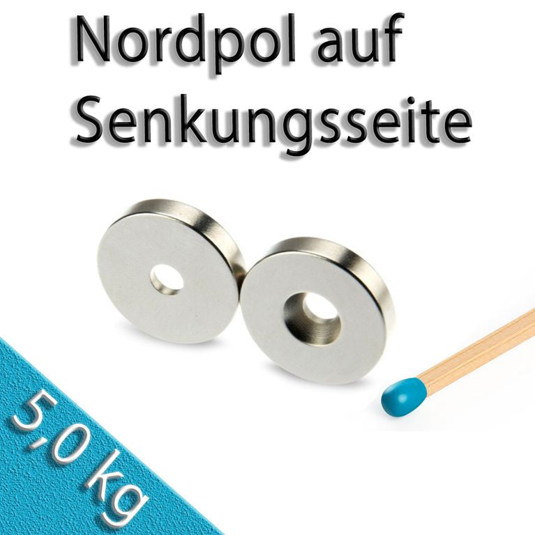 Ringmagnet Ø 20,0 x 4,5 x 4,0 mm N42 Nickel mit Senkung Nord