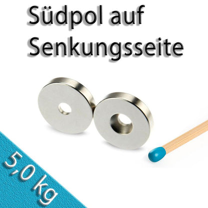 Ringmagnet Ø 20,0 x 4,5 x 4,0 mm N42 Nickel mit Senkung Süd