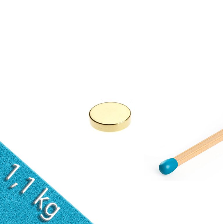 Scheibenmagnet Ø 10,0 x 2,0 mm N40 Gold - hält 1,1 kg