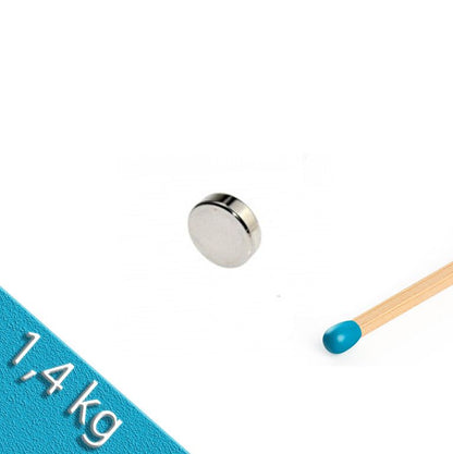 Scheibenmagnet Ø 10,0 x 2,5 mm N45 Nickel - hält 1,4 kg