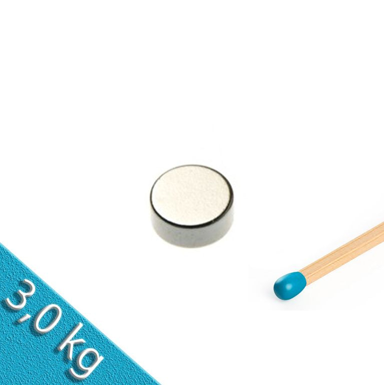 Scheibenmagnet Ø 10,0 x 5,0 mm N40 Nickel - hält 3 kg