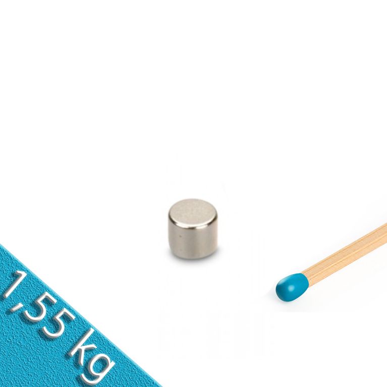 Scheibenmagnet Ø 6,0 x 6,0 mm N48 Nickel - hält 1,55 kg