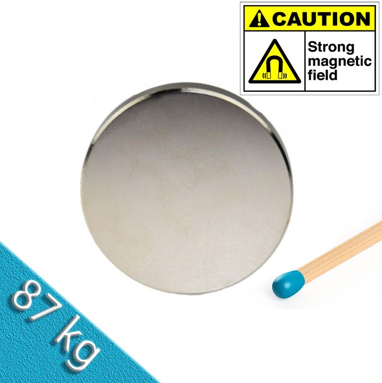 Scheibenmagnet Ø 70,0 x 15,0 mm N45 Nickel - hält 87 kg