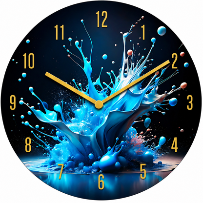 Hochwertige 30cm-Uhren Made in Alzenau Lautlose Uhr MDF Acryl Motiv Splash Blau
