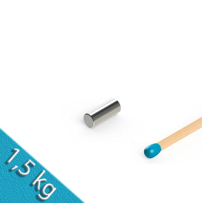 Stabmagnet Ø 6,0 x 13,0 mm N48 Nickel - hält 1,5 kg
