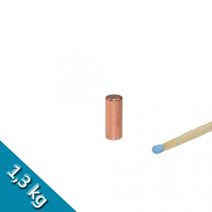 Stabmagnet Ø 6,0 x 15,0 mm N45 KUPFER - hält 1,3 kg