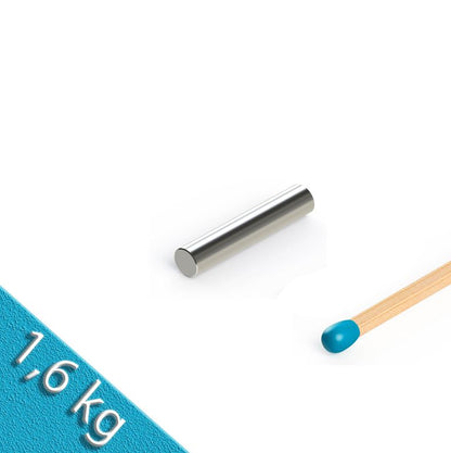 Stabmagnet Ø 6,35 x 25,4 mm N42 Nickel - hält 1,6 kg