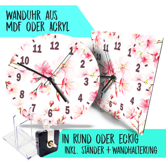 Hochwertige 30cm-Uhren Made in Alzenau Lautlose Uhr MDF Acryl Motiv Blossom