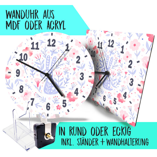 Hochwertige 30cm-Uhren Made in Alzenau Lautlose Uhr MDF Acryl Motiv Hase