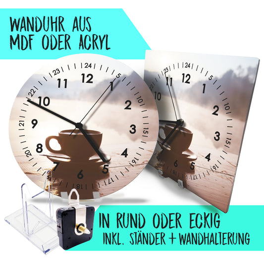 Hochwertige 30cm-Uhren Made in Alzenau Lautlose Uhr MDF Acryl Motiv Kaffeetasse