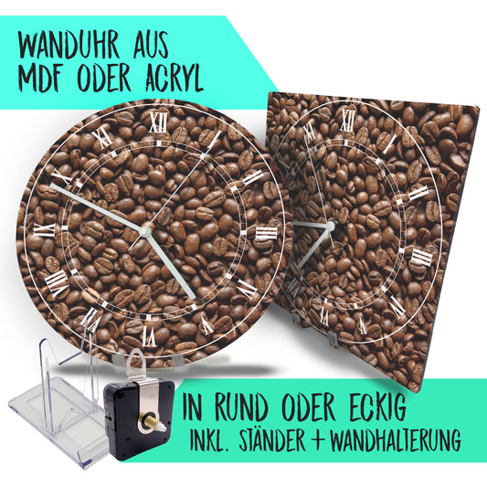 Hochwertige 30cm-Uhren Made in Alzenau Lautlose Uhr MDF Acryl Motiv Kaffeebohnen