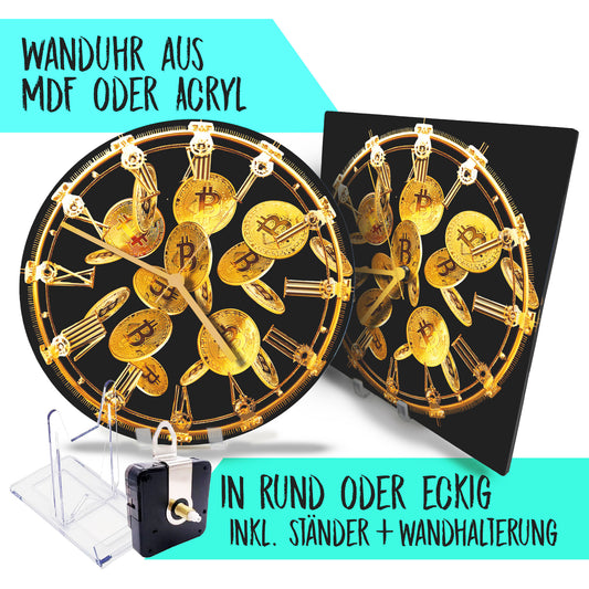 Hochwertige 30cm-Uhren Made in Alzenau Lautlose Uhr MDF Acryl Motiv Bitcoin