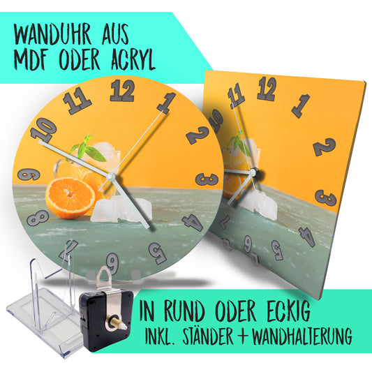 Hochwertige 30cm-Uhren Made in Alzenau Lautlose Uhr MDF Acryl Motiv Zitrone auf Eis