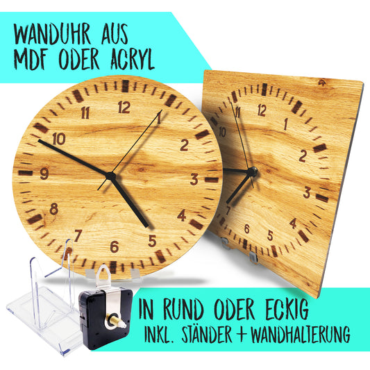 Hochwertige 30cm-Uhren Made in Alzenau Lautlose Uhr MDF Acryl Motiv Holz Branding