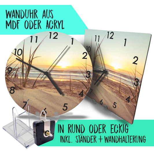 Hochwertige 30cm-Uhren Made in Alzenau Lautlose Uhr MDF Acryl Motiv Strandgras