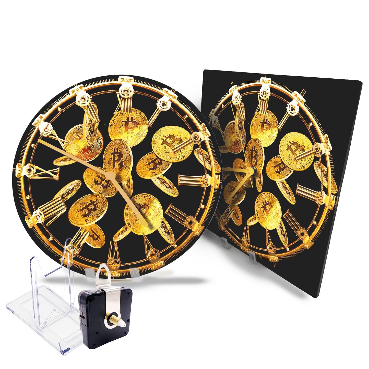 Hochwertige 30cm-Uhren Made in Alzenau Lautlose Uhr MDF Acryl Motiv Bitcoin