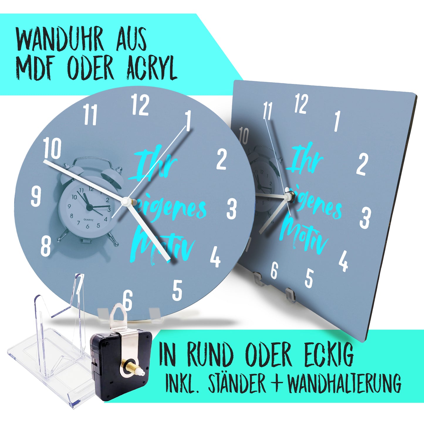 Hochwertige 30cm Uhren Made in Alzenau Lautlose Uhr MDF Acryl Eigenes Motiv