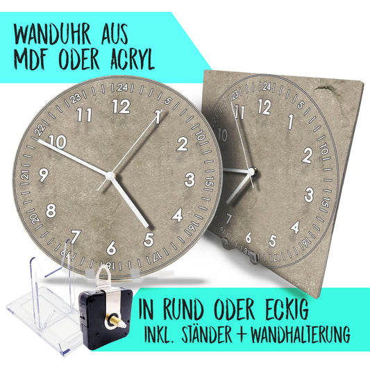 Hochwertige 30cm-Uhren Made in Alzenau Lautlose Uhr MDF Acryl Motiv Beton-Look