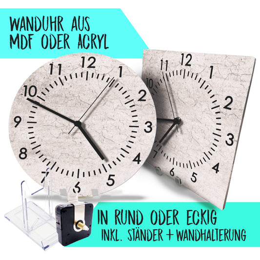 Hochwertige 30cm-Uhren Made in Alzenau Lautlose Uhr MDF Acryl Motiv Betonwand